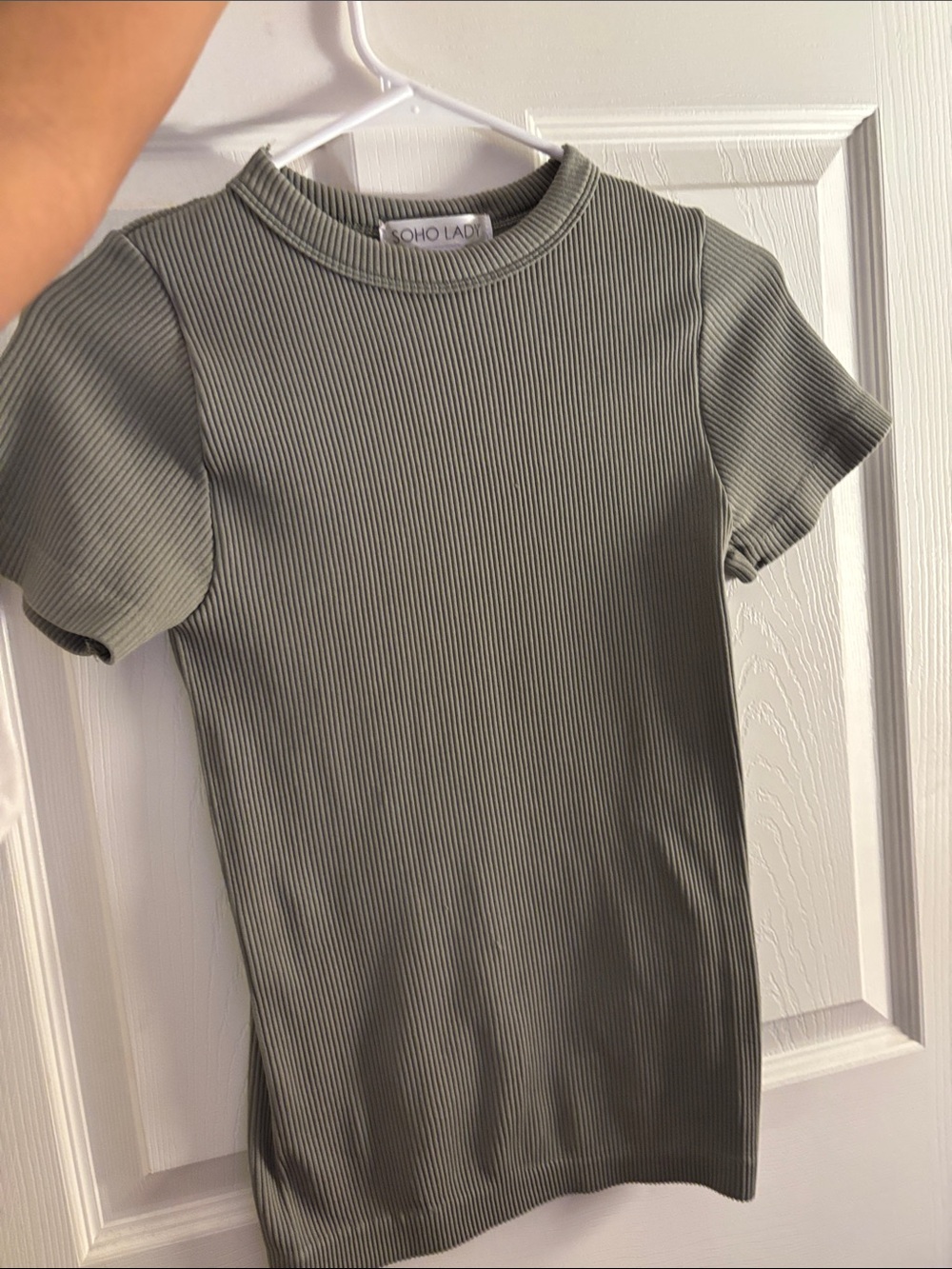 SOHO LADY Olive Ribbed Short Sleeve Tee